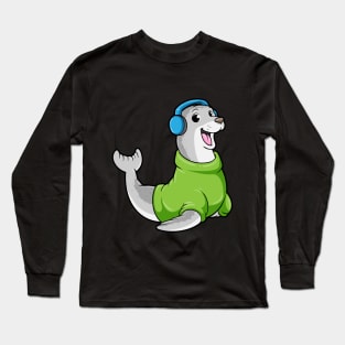 Seal with Sweater and Headphone Long Sleeve T-Shirt